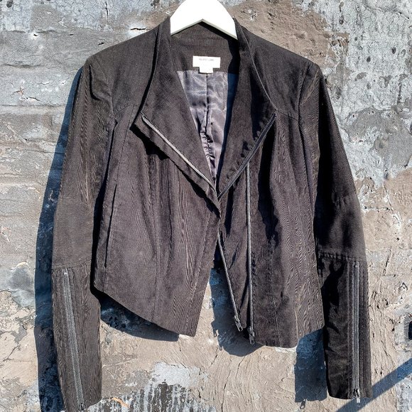 Helmut Lang Black Corduroy Zip Up Asymmetrical Moto Jacket Petite Designer - Picture 1 of 9